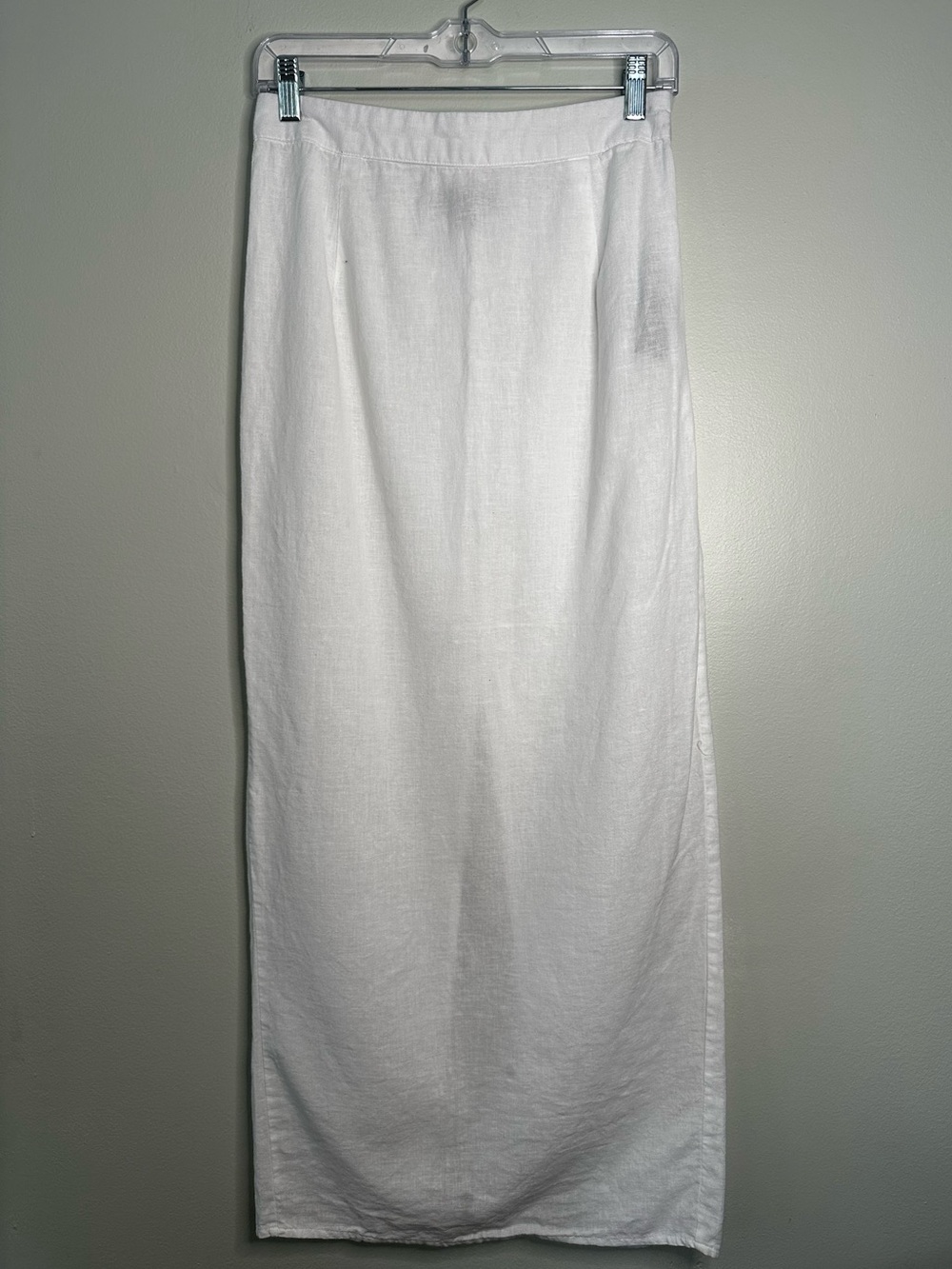 PrettyLittleThing White Linen Blend Maxi Skirt Back Slit Size 2